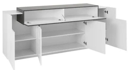 Credenza Moderna A 4 Ante 200x45x85,5 Bianco Lucido E Grigio Report Corona