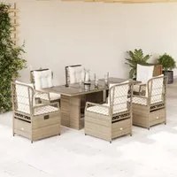 Set da Pranzo da Giardino 7 pz con Cuscini Beige in Polyrattan 3262936