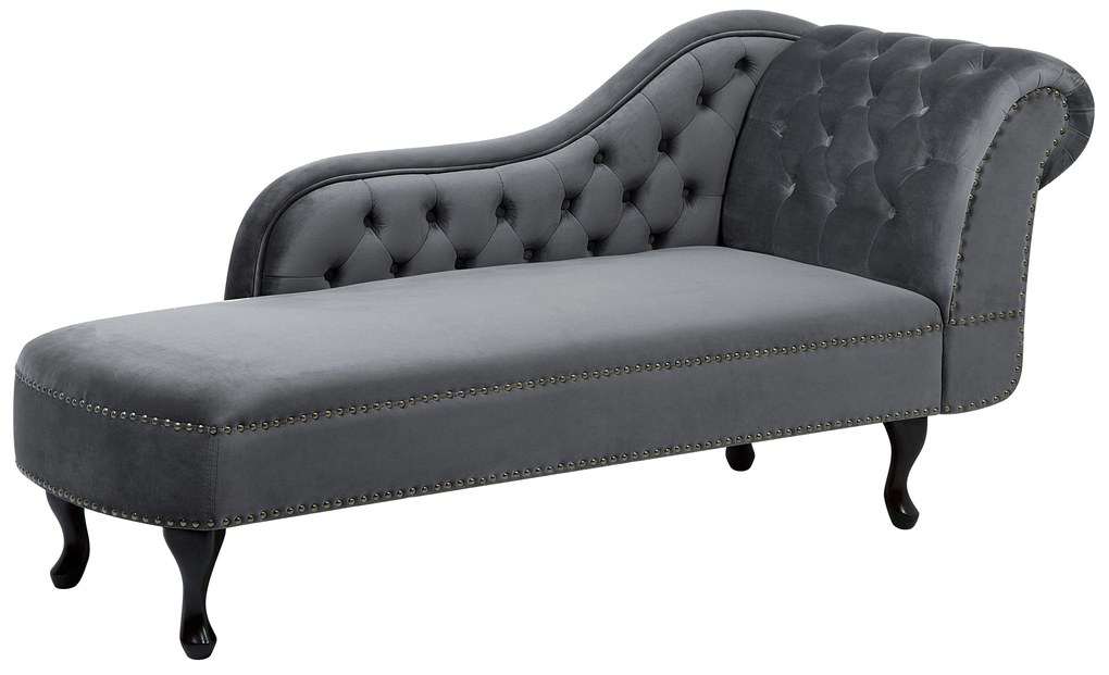 Chaise longue destra in velluto grigio NIMES Beliani