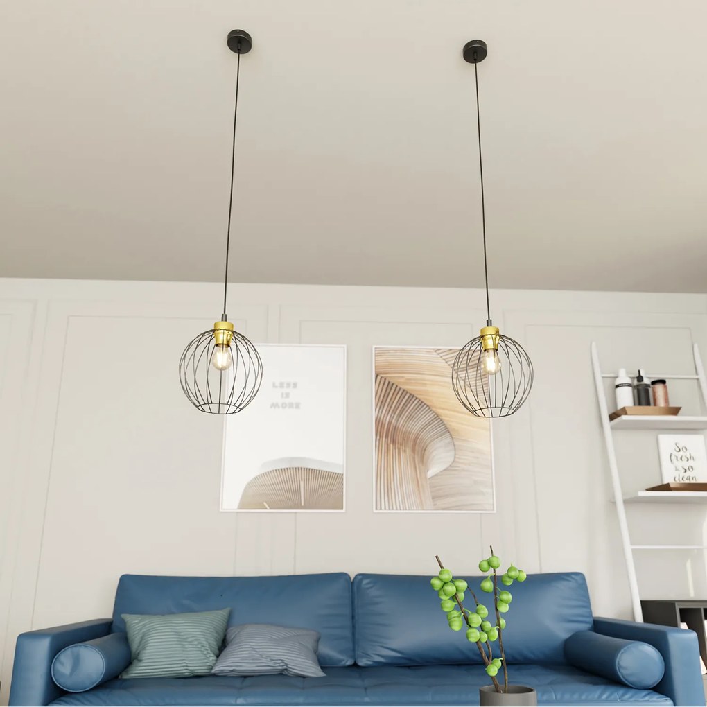 Sospensione Minimal Industrial Hathor 1 Luce Nera E Oro