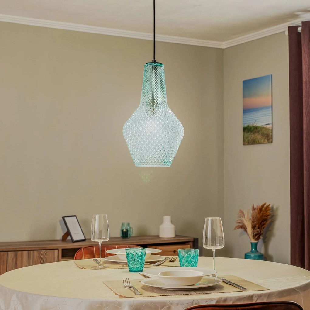 Lampada a sospensione Lindby Drakar, 1 luce, azzurro, vetro, Ø 25 cm