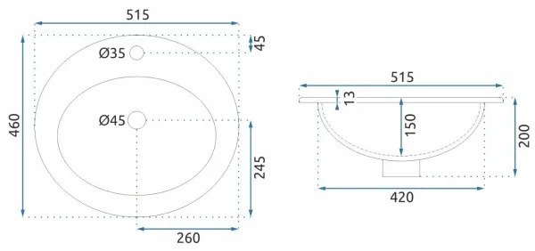 REA-U4122 - Lavabo da incasso DALIA 46x51,5 cm ceramica/bianco lucido