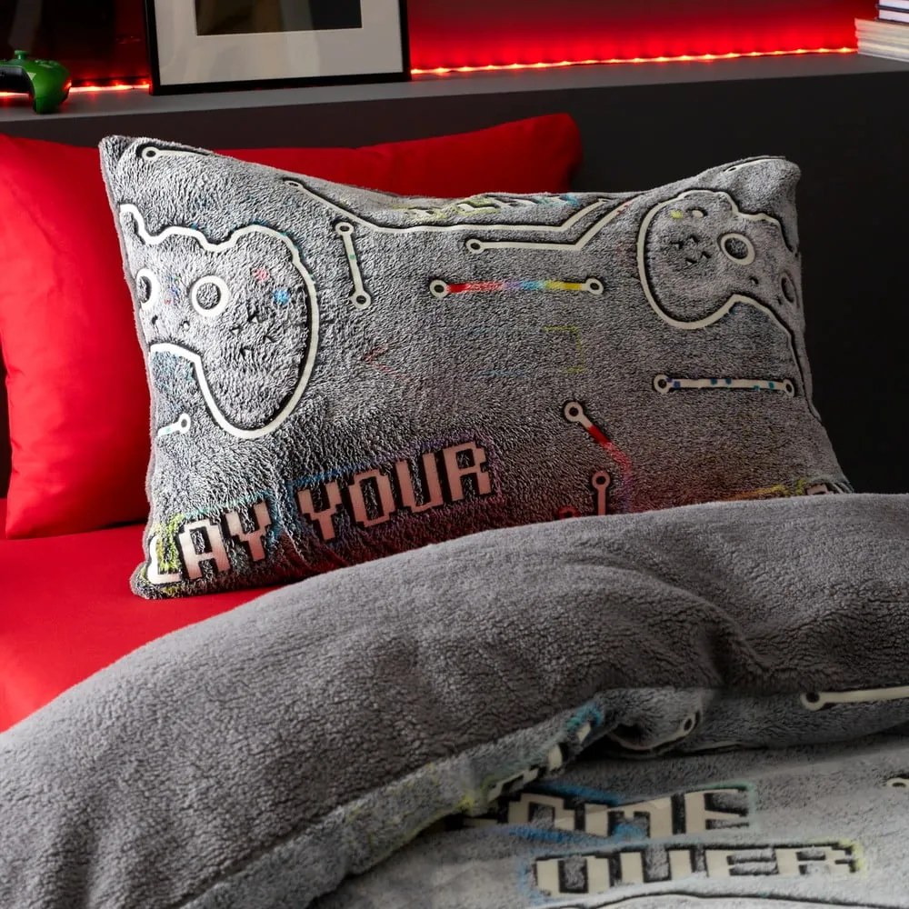 Biancheria da letto per bambini con effetto luminoso per letto matrimoniale in micropile 200x200 cm Game Over - Catherine Lansfield