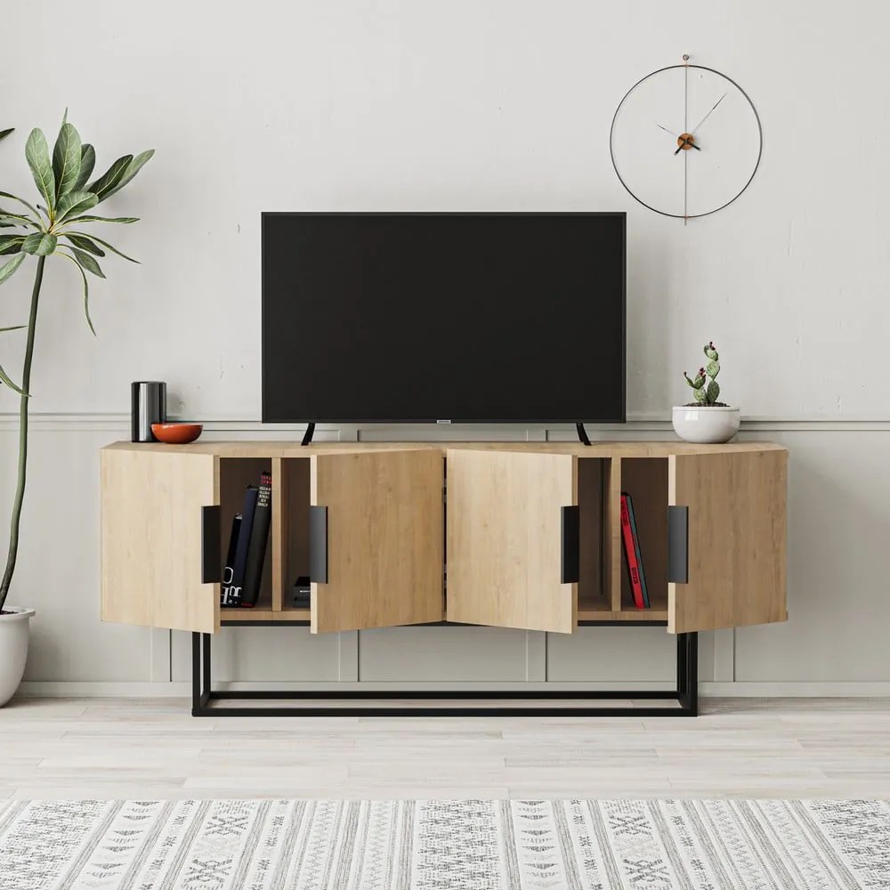 Tavolo TV in rovere colore naturale 140x55 cm Titan - Marckeric