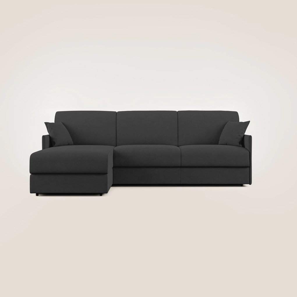 Evans Divano letto angolare con penisola in morbido tessuto impermeabile T02 nero