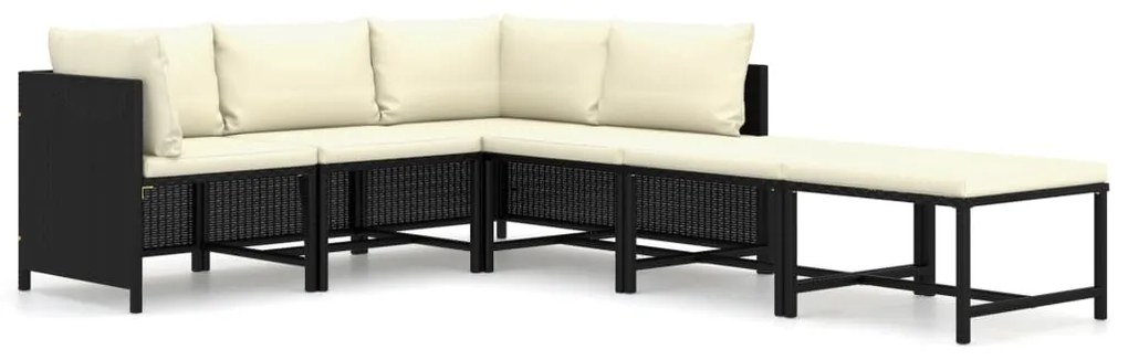 Set Divani da Giardino 6 pz con Cuscini in Polyrattan Nero