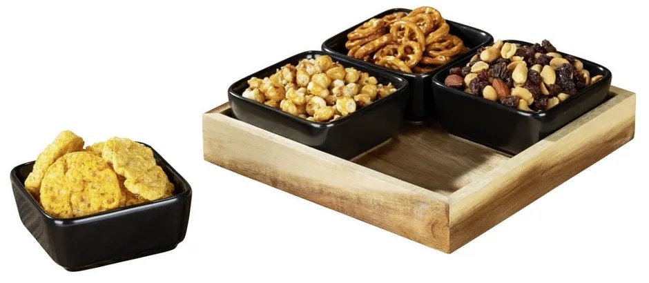 Set di 4 ciotole da portata in ceramica nera con vassoio Elo - Wenko
