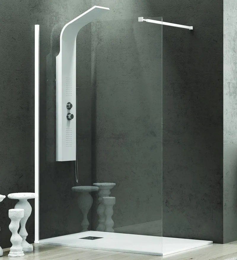 Parete doccia walk in 130 cm con profilo bianco opaco KW-100W - KAMALU