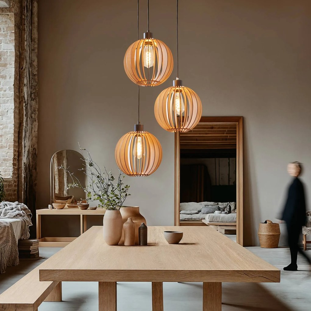 Lampada a sospensione Clay Envostar, dimmerabile, Legno chiaro, Soggiorno / Sala da pranzo, Legno, Scandinavo, Lampada a sospensione