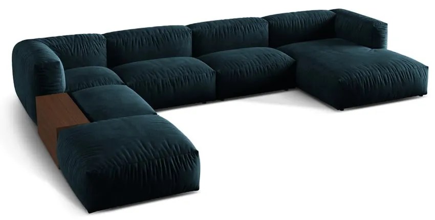 Divano angolare componibile blu scuro (con penisola a sinistra/a U) con rivestimento in velluto Martina – Micadoni