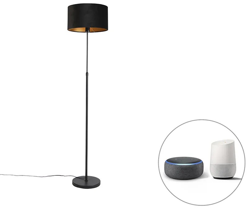 Lampada da terra intelligente nera con paralume in velluto nero 35 cm incl. Wifi A60 - Parte
