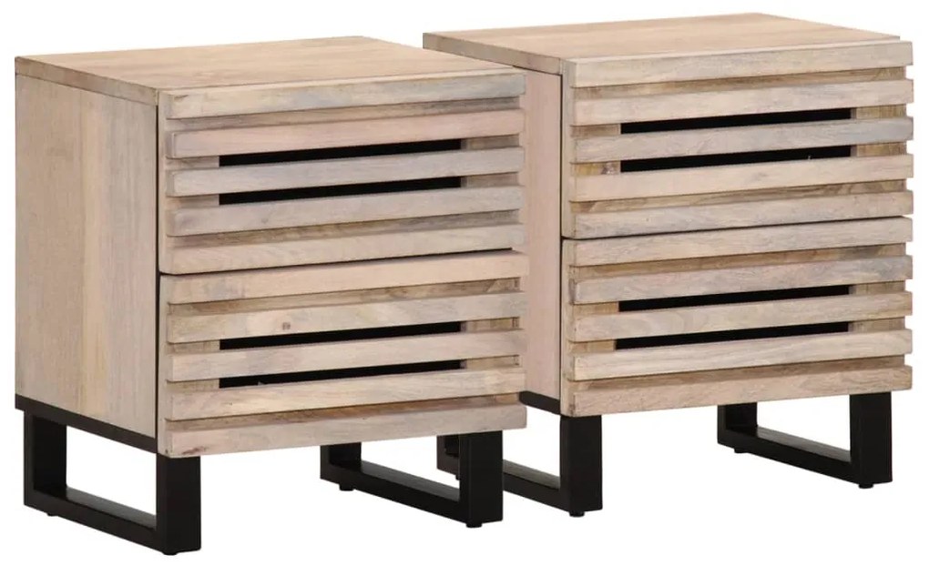 Comodini 2pz 40x34x46 Cm İn Legno Massello Di Mango Sbiancato /