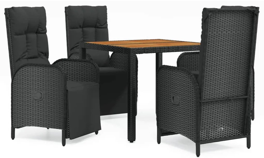 Set da pranzo da giardino 5 pz nero con cuscini in polyrattan