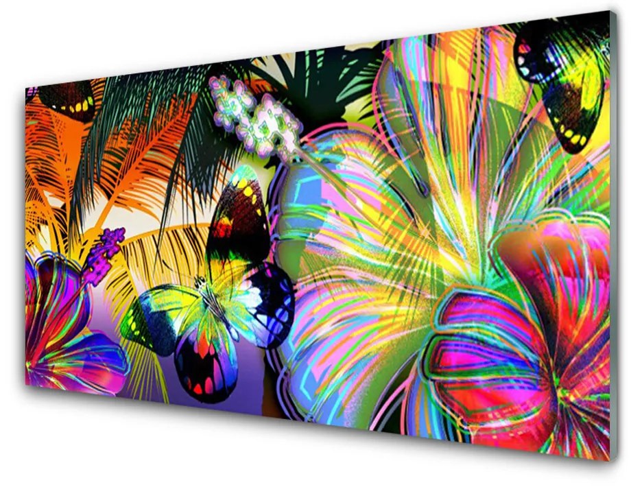 Quadro di vetro Farfalle astratte Piume 100x50 cm 2 appendini