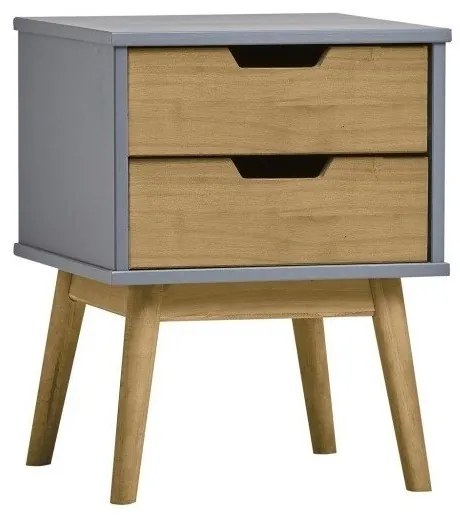 Comodino grigio-marrone in legno di pino massiccio Baku - Marckeric