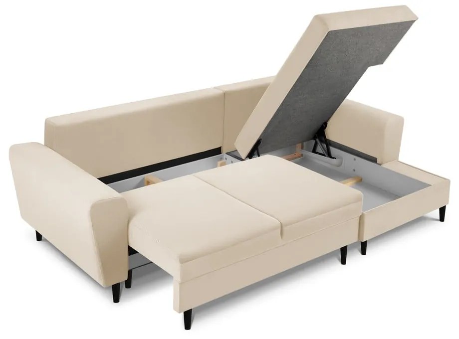 Divano letto in velluto a coste beige, angolo destro Moghan - Micadoni Home