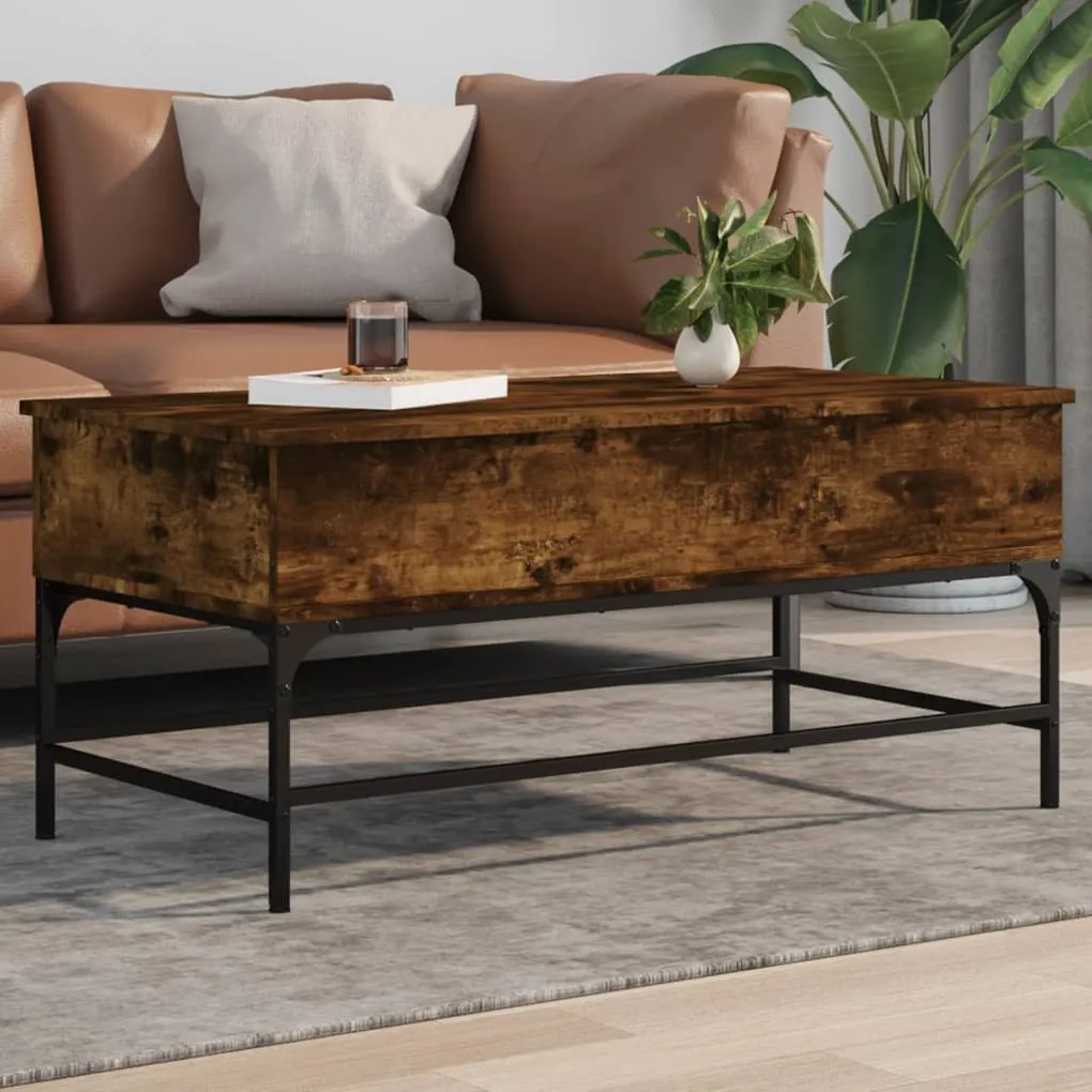 Tavolino Rovere Fumo 100x50x45cm İn Legno Multistrato E Metallo /