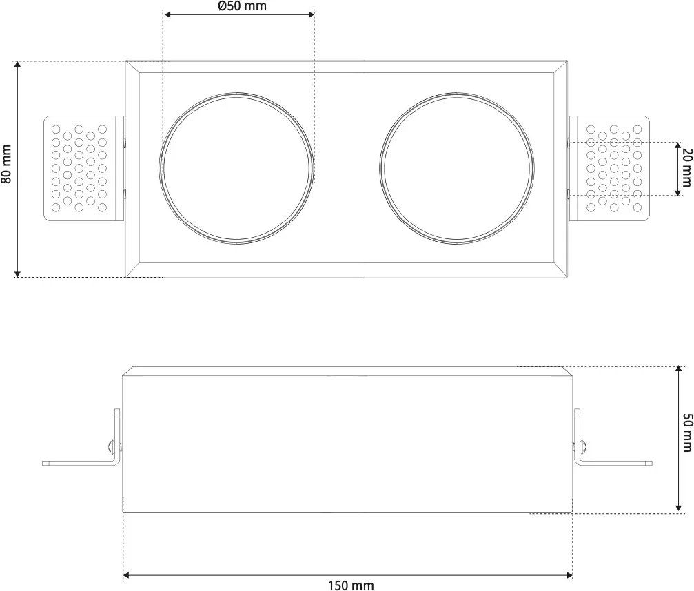 Portafaretto Rettangolare 150x80mm 2xGU10 in Gesso Effetto Tondo