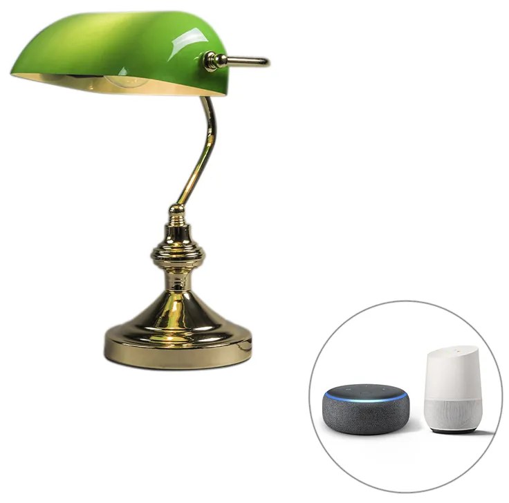 Lampada da tavolo intelligente ottone con vetro verde incl. Wifi P45 - Banker