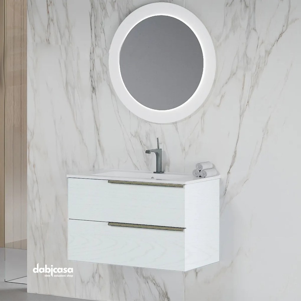 Mobile Bagno Sospeso "Oikos" Da 80 Cm C/Due Cassetti Finitura Bianco Alaska