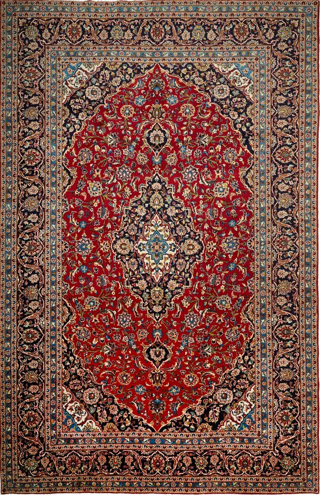 Kashan Tappeto 260 x 390 Blu (Iran) Annodato A Mano