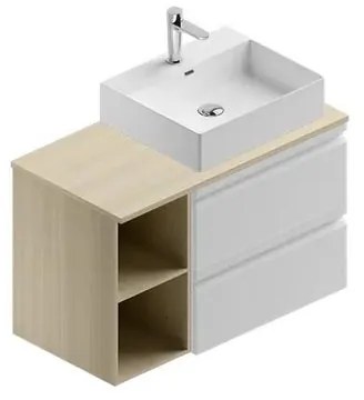 Mobile da bagno sotto lavabo Pull bianco e legno naturale laccato opaco L 90 x H 56 x P 46 cm 2 cassetti, lavabo non incluso