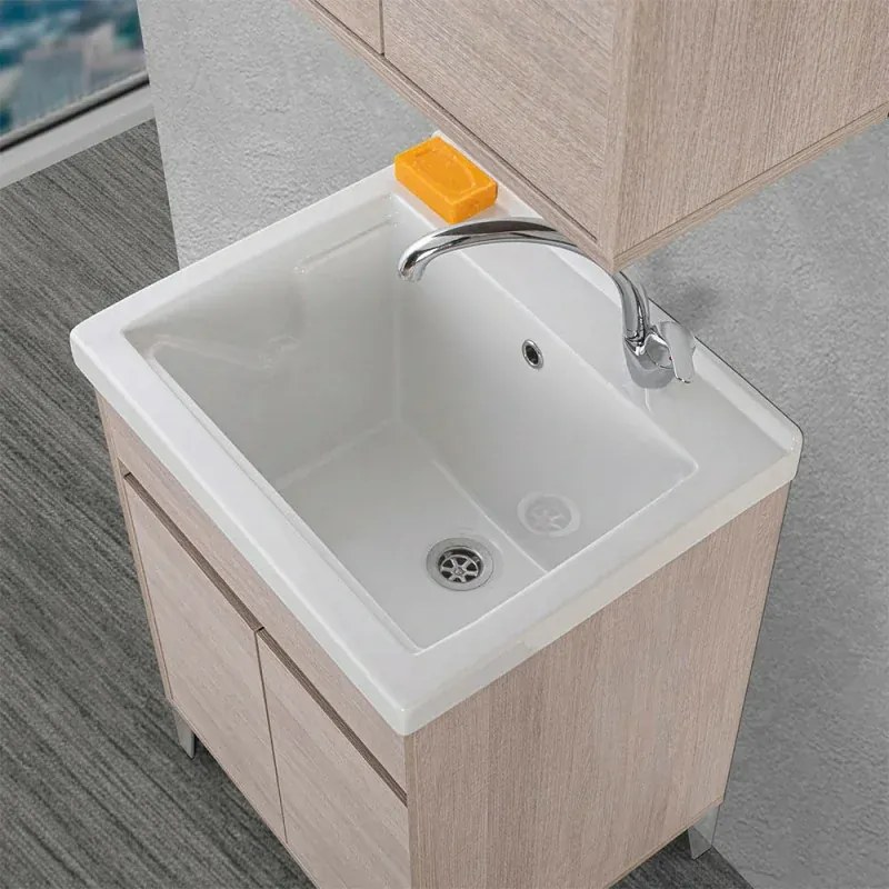 Vasca lavatoio 60x50 cm in ceramica bianca con foro rubinetto a destra