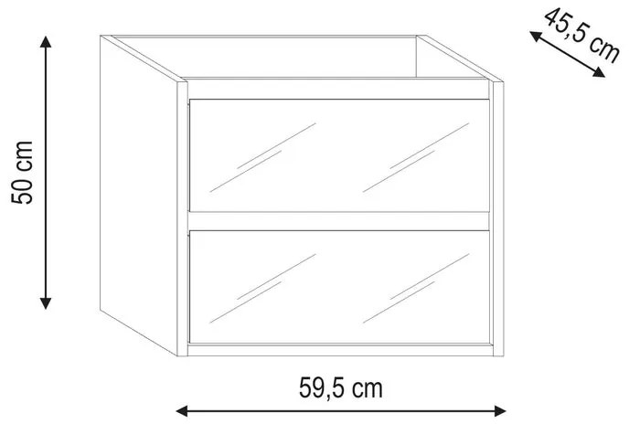 Armadietto bagno a terra Loto 2 cassetti P 45.5 x L 59.5 x H 50 cm laccato bianco con frontali in vetro