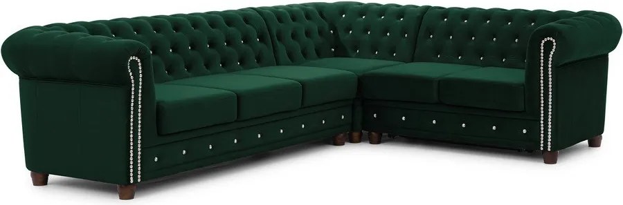 Divano angolare verde allungabile (con penisola a destra/a L) con rivestimento in velluto York Blik – Ropez