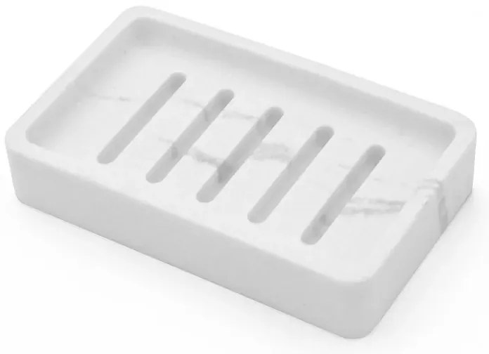 Set accessori bagno 4 pezzi in poliresina marmorizzata bianca Marmo