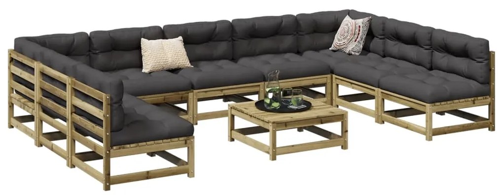 Set divani giardino 10 pz con cuscini legno impregnato di pino