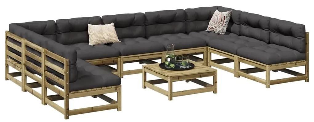 Set divani giardino 10 pz con cuscini legno impregnato di pino