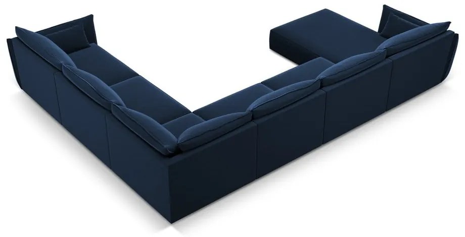 Divano angolare blu scuro (con penisola a destra/a U) con rivestimento in velluto Vanda – Mazzini Sofas