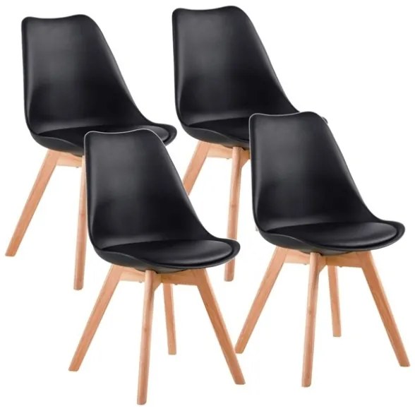 Sedia Nordica Nera Con Gambe In Legno E Cuscino Design Moderno