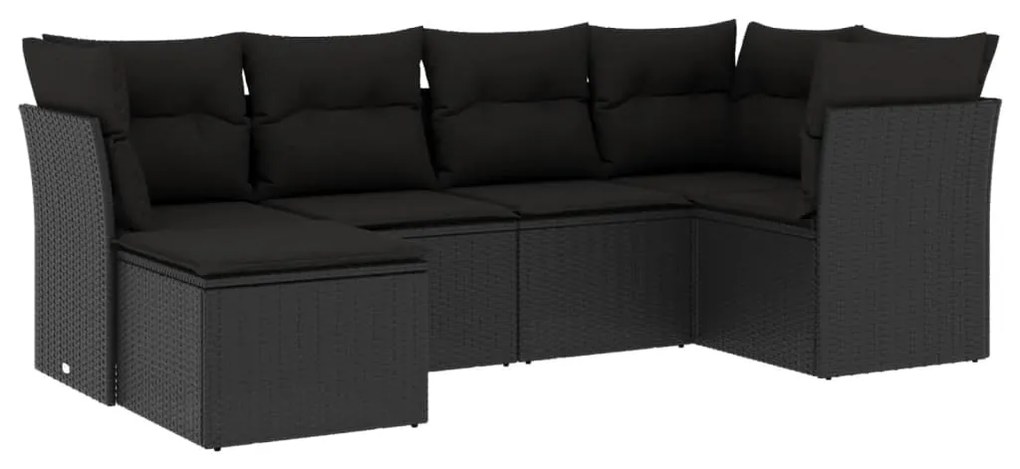 Set divano da giardino 6 pz con cuscini nero in polyrattan