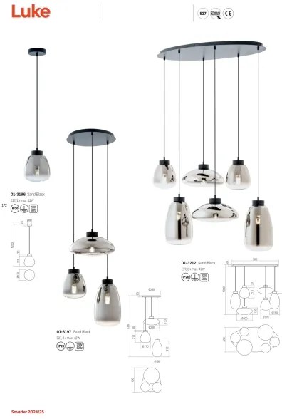 Redo 01-3196 - Lampadario a sospensione con filo LUKE 1xE27/42W/230V diametro 17 cm nero