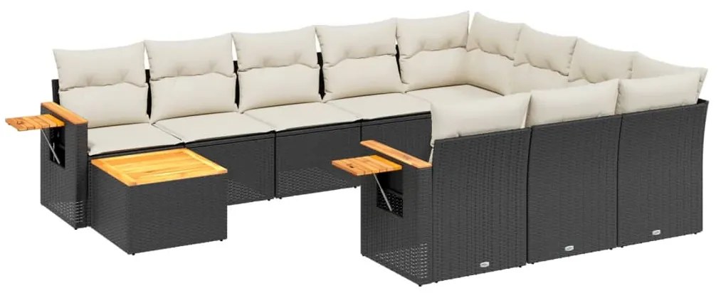 Set divani da giardino 11 pz con cuscini in polyrattan nero