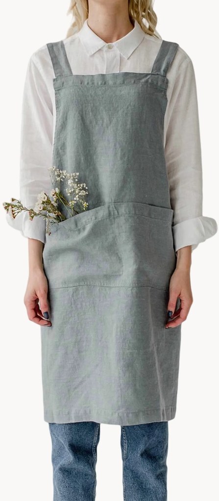 Grembiule da cucina in lino Blue Fog