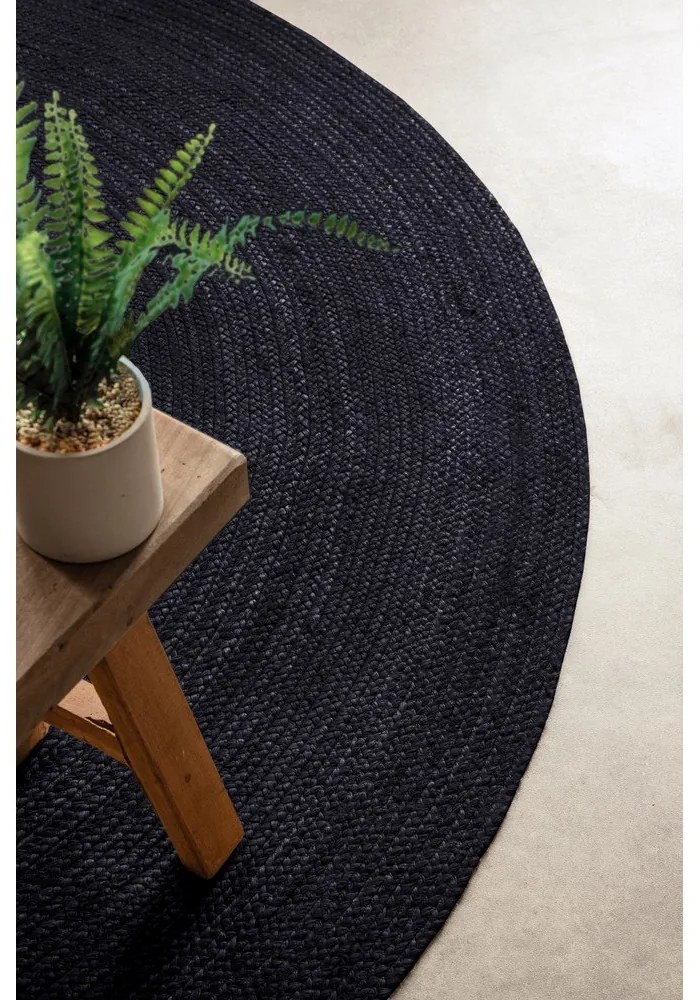 Tappeto rotondo nero in iuta reversibile/tessuto a mano ø 140 cm Braided – Hanse Home