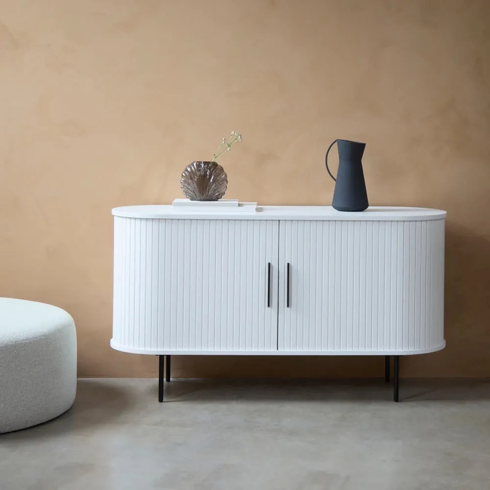 Cassettiera bianca con ante scorrevoli 120x76x45 cm Nola – Unique Furniture