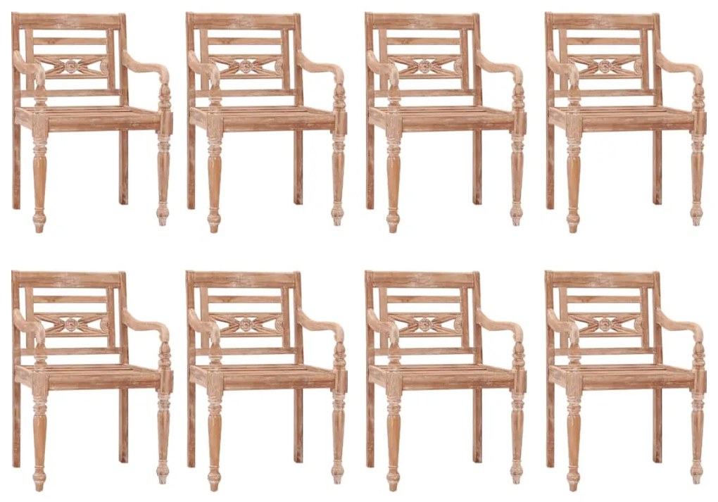 Sedie batavia 8 pz in legno massello di teak bianco slavato
