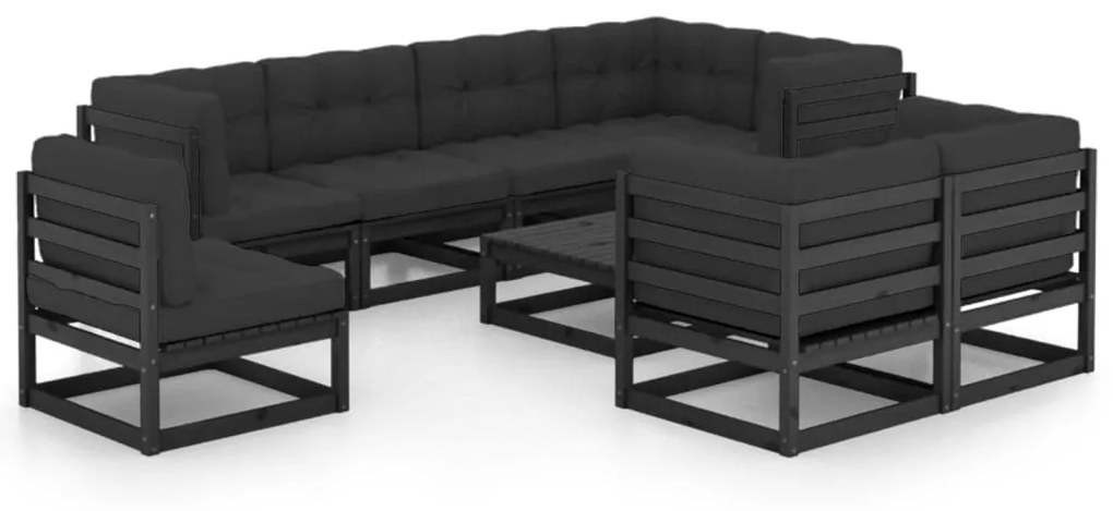 Set divani da giardino 9 pz con cuscini legno massello di pino