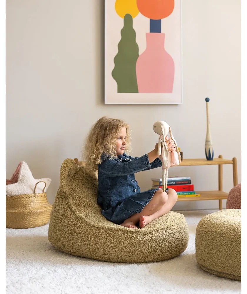 Pouf a sacco per bambini verde con rivestimento in bouclé Bear – Wigiwama