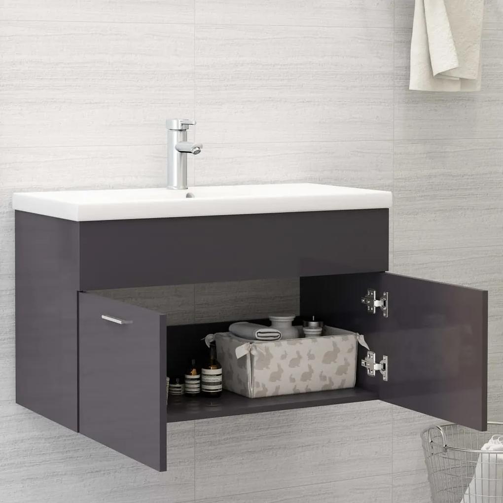 Mobile bagno con lavabo integrato grigio lucido in truciolato