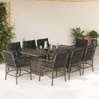 Set da Pranzo da Giardino 9 pz con Cuscini in Polyrattan Grigio 3212061