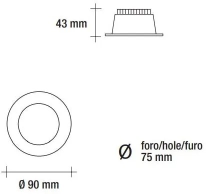 Vivida faretto inc.tondo bianco led 6w 480lm