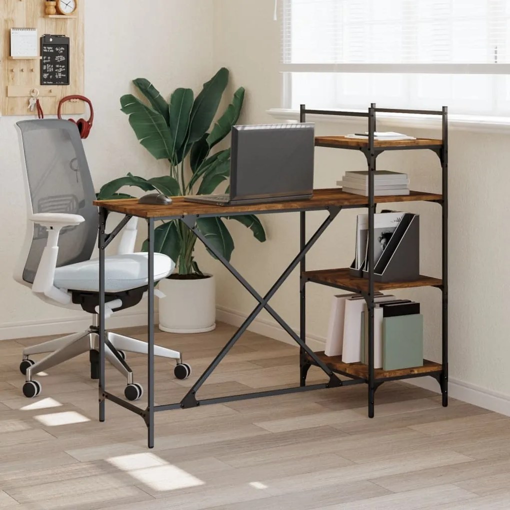 Scrivania Per Computer Con Scaffali Rovere Fumo 120x47x109 Cm /