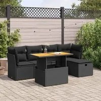 Set Divano da Giardino 6 pz con Cuscini Nero Polyrattan Acacia 3327965