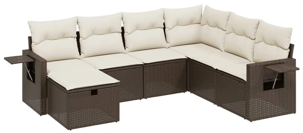 Set divani da giardino 7 pz con cuscini marrone in polyrattan