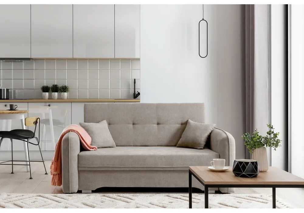 Divano beige allungabile/con contenitore e rivestimento in ciniglia 155 cm Laine – ELTAP